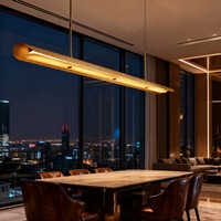 Nouveau Lustre de Restaurant en Marbre de Luxe Moderne, Design Simple et Atmosphérique, pour Table à Manger Longue en Une Seule Ligne, Lampe de Salle de Thé