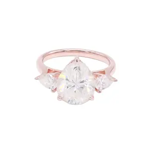 Fijne Sieraden S925 Rose Goud Mossaniet Diamanten Ring Luxe Drie-Stenen Peren Ring Sterling Zilveren 925 Sieraden Ring Voor Geschenken