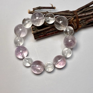 Pulsera de amatista boliviana rara de 14 mm con cuarzo transparente de 10 mm, joyería de piedras preciosas de 17 cm, 38,5 g, cristal morado oscuro, regalo para mujer - Product Image 2