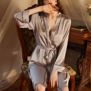 <span class=keywords><strong>2022</strong></span> venta al por mayor elegante camisón ropa de casa satén Color sólido vestido ropa de dormir batas mujeres moda seda manga larga pijamas señora - Product Image 2