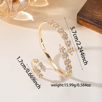 Élégant Ensemble Bague et Bracelet Jonc Doré Radiant avec Zircon Cubique Marquise, Motif Feuille de Blé, Finition Polie Scintillante, Bijoux pour Femme, Cadeaux
