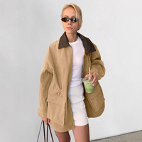 Manteau trench rétro kaki style navetteur pour femme, en coton épais, avec revers, design d'inspiration française, couleurs contrastées, mi-longueur, pour l'automne