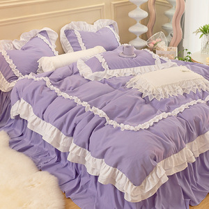 Set di Biancheria da Letto di Alta Qualità Stile Principessa, 4 Pezzi con Copriletto in Pizzo, Copripiumino Impermeabile in Cotone Lavato per Camera da Letto - Product Image 3