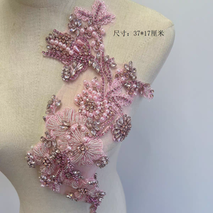 Applique en <span class=keywords><strong>strass</strong></span>, fleur 3D en maille avec franges perlées, décoration de robe de mariée faite à la main - Product Image 5
