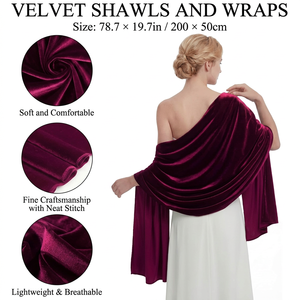 Women Solid Burgundy Velvet <b>Shawl</b> <b>Wrap</b> Long Shoulder Stole for Evening Dress Wedding Party Formal Occasion Wear - Product Image 4