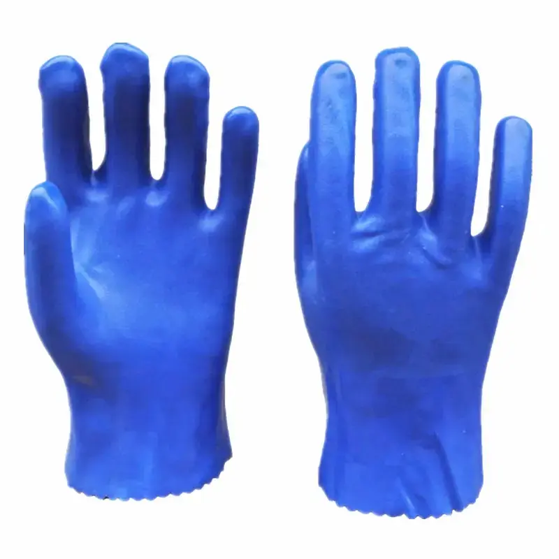 ถุงมือยางพีวีซีกันน้ำสีฟ้ากันน้ำกันสารเคมีแบบจุ่ม