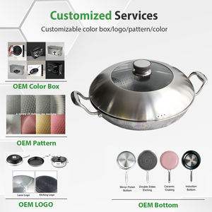 New Design Panelas Duráveis Cerâmica Revestimento Interior Eco-Friendly Aço Inoxidável <span class=keywords><strong>Non</strong></span> <span class=keywords><strong>Stick</strong></span> <span class=keywords><strong>Wok</strong></span> 30cm <span class=keywords><strong>Wok</strong></span> Pan Com Tampa De Vidro Plano - Product Image 6