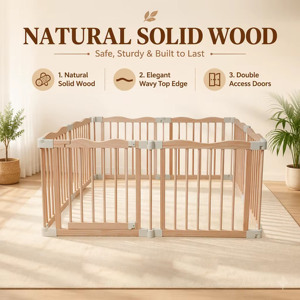Parc de jeu pour bébé en bois personnalisable, clôture de sécurité en bois avec barrière de sécurité, aire de jeux robuste pour bébés et tout-petits - Product Image 5