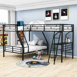 Lit superposé triple en métal avec étagère de rangement Gain de place Lit à <span class=keywords><strong>3</strong></span> niveaux pour étudiants et travailleurs - Product Image 5