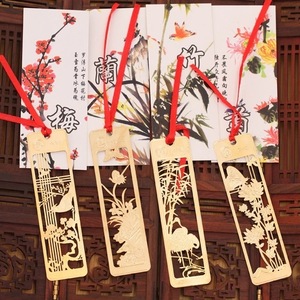 Chinese Style Hollowed Out Brass <b>Bookmarks</b> With Red Ribbon Office Gift Reusable Zinc Alloy Die Cutting Printing - Product Image 1