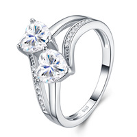 Premium Fashionable Women's Commuter Livestream Bestseller Double-heart Moissanite 925 Silver Nonfading Niche Design Ring