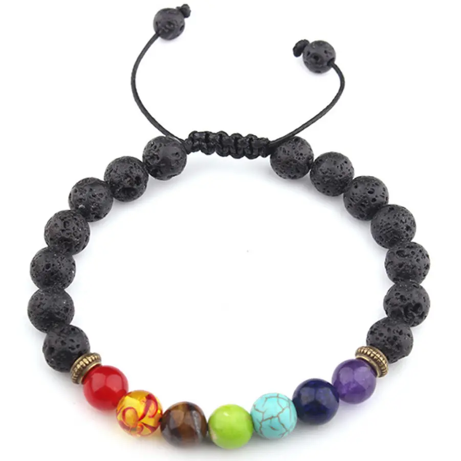 Pulseira de pedra de aromaterapia com contas mineral onyx preta, bracelete de pedra de lava para homens e mulheres