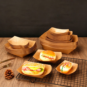 Wholesale Food Grade <b>Kraft</b> Paper Boat Tray Disposable Oil Proof Paper Food Boat <b>Box</b> for Hot Dog Burger Fries Snacks Custom Logo - Product Image 1