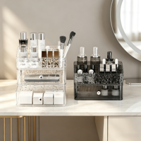 Boîte de rangement pour maquillage anti-poussière à texture glacée, multi-couches, transparente, pour le soin de la peau, pour la coiffeuse de chambre à coucher