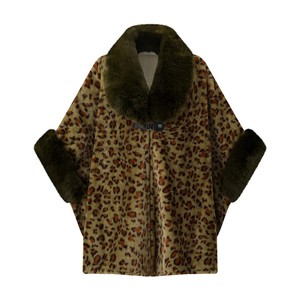 <b>Women</b> Luxury Leopard Open Front Clock Warm Faux Fur Trim Lapel Shawl Cape Casual Cloak for Holiday Gathering Weekend Outing - Product Image 3