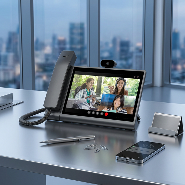 Android 12 WIFI HD Camera 16 SIP Accounts Voip Video Conferencing Terminal for Office Hotel Professional Advanced SIP Phone