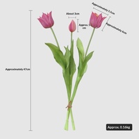 Bouquet de tulipes artificielles à 3 têtes en caoutchouc souple au toucher réel pour la décoration de la maison, du salon, des mariages et comme accessoires de photographie