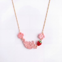 Collar de Cadena de Eslabones de Acero Inoxidable Chapado en Oro de 18K con Diseño de Pollo, Fresa y Flor, Antideslustre, Venta al por Mayor