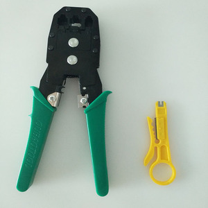Herramienta de crimpado para cable de red de acero de 23 AWG con mango de agarre suave, pelacables y crimpadora de entrada frontal de grado industrial - Product Image 4