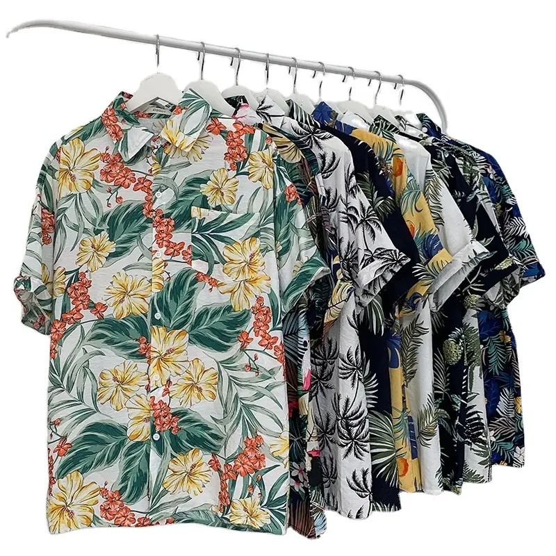 Wholesale New design polyester hawaii stripe print mens casual summer short sleeve shirt beach custom hawaiian shirts for men