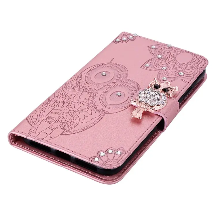 New Owl Flower Imprinted Rhinestone Cover mobile flip cover for iPhone 14 wallet case