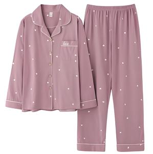Pigiama da <span class=keywords><strong>Donna</strong></span> 100% <span class=keywords><strong>Cotone</strong></span> Stile Coreano a Maniche Lunghe, Abbigliamento per Casa Autunno-Estate, Completo Leggero Indossabile - Product Image 4
