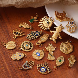 Pendentif YF8113 tendance vintage en zircon incrusté, motif <span class=keywords><strong>palmier</strong></span> et œil, avec finition goutte d'huile, plaqué or 18 carats, en acier inoxydable étanche - Product Image 1