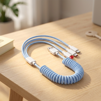 Câble USB rétractable universel de 1,5 m pour charge rapide, chargeur de voiture, câbles de données à ressort pour téléphones iOS, Android et ordinateurs