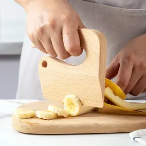 Cuchillo de madera hecho a mano para niños, utensilio ecológico con forma de oso, para cocinar y cortar verduras y frutas de forma segura