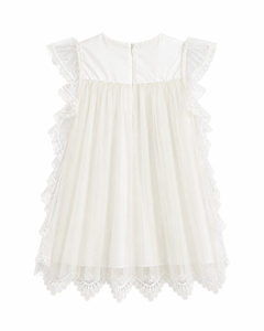 Robe de bébé fille en tulle à dentelle florale de luxe avec manches à volants pour les occasions spéciales - Product Image 2