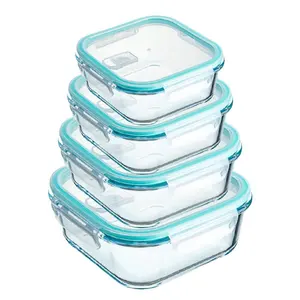 Bữa ăn Prep hộp đựng thức ăn thủy tinh kín cao Borosilicate với BPA Free nắp nhựa vuông kính Hộp Ăn Trưa