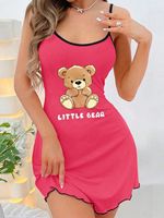 Robe à bretelles spaghetti pour femmes, robe courte confortable, vêtements décontractés pour la maison, robe de nuit sexy à imprimé petit ours