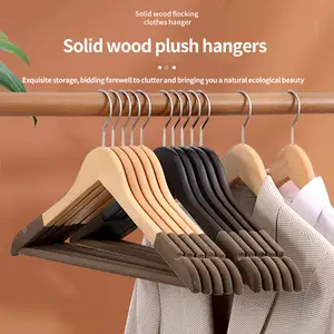 Holzbekleidungshänger Hersteller Kleidungsgeschäft Anti-Rutsch Massivholz Flocking Hanger Hotel Kleidungsregal Samtholz-Hänger