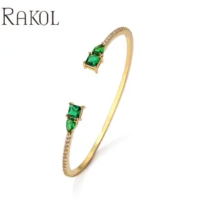 RAKOL BP5165 Baguette Cz Iced Out Bling Bangle Hip Hop Women Street Fashion Bracelet Adjustable Full Iced Women Bangle