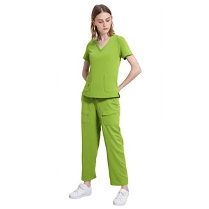 Women's Scrub Set V-Neck Top And Cargo Pants Moisture Wicking Split Uniform Hospital Wear Red Size S XXL - Product Image 4