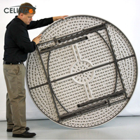 Nouvelle table de banquet ronde en résine Celina, pliable, imperméable et durable, 63 pouces, pour événements et mariages