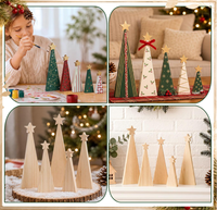 5 pièces, 5 tailles, découpeurs en bois de pin pour sapins de Noël, décorations en forme d'étoile |   Bloc de bois brut non fini, couleur bois naturel rustique, décoration intérieure à peindre
