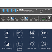 Commutateur KVM HDMI 8K 2 moniteurs 2 ordinateurs Support double moniteur 8K 60Hz 4K 120