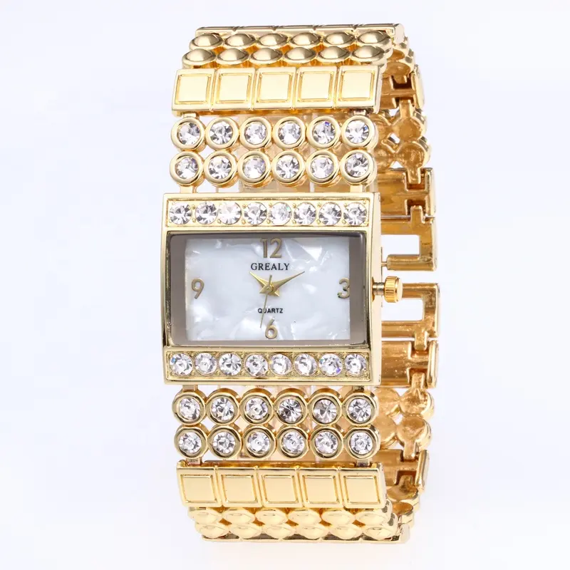 Hot TW620 Brand Grealy Square Lady Diamond Watch Wide Steel Strap Luxury Gold Women Dress Wristwatch