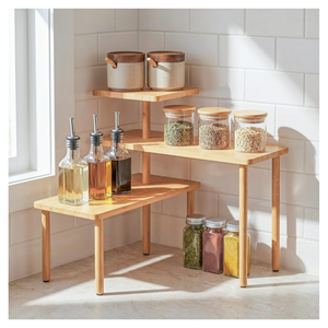 Estante Esquinero de Bambú Ajustable de 3 Niveles para Encimeras de Cocina, Estante Plegable para Especias, Organizador de Almacenamiento - Product Image 1