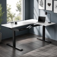 Escritorio Esquinero Eléctrico de Dos Motores Ocultos con Montaje Estándar, de Dos Niveles, con Estructura Ajustable de Viga Larga y Corta en Forma de S