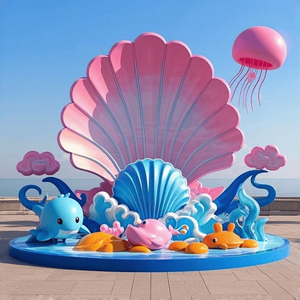 Sculpture en fibre de verre de banc en forme de coquillage de dauphin de dessin animé, thème sous-marin, méduse, crabe, statue de paysage extérieur pour parc d'attractions - Product Image 2