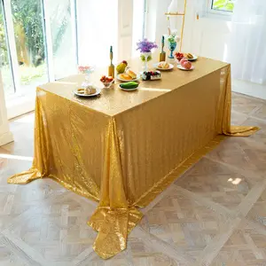 批发金色银色亮片矩形桌布方形圆形香槟派对甜点桌布婚礼桌跑步者