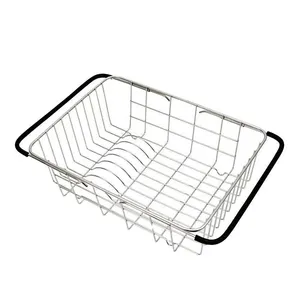 Stainless steel fruit vegetable bowl wash basket over sink roll up kitchen dish drying rack