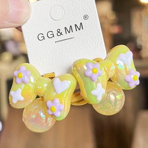Nuevo diseño 2 uds/set elegantes Aldabas bandas de goma para el cabello bebé hecho a mano Graffiti flor lazos cuentas niños lazos para el cabello accesorios para el cabello - Product Image 6