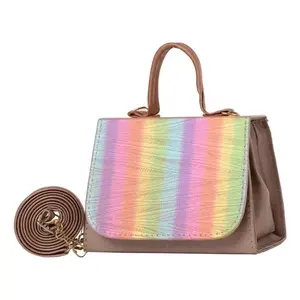 Sac bandoulière Faina pour femme en PU or rose, imperméable, avec fermeture éclair, rayures et lettres, tendance, pour usage quotidien - Product Image 3