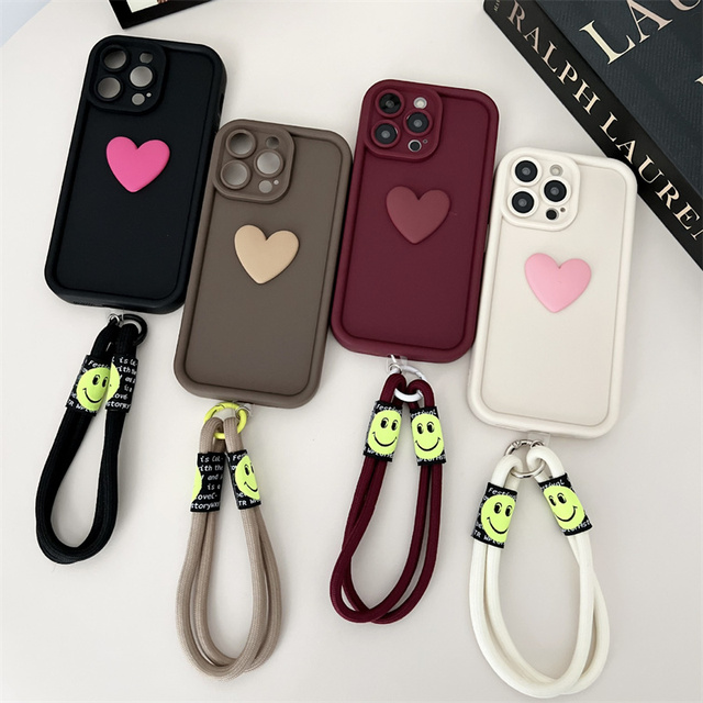 2024 Latest Fashion White TPU Love Heart Phone Case With Lanyard for iPhone 16 15 14 13 12 11 Pro Max Plus Cute Phone Cases