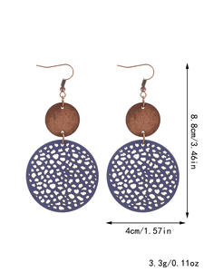 Boucles d'oreilles en similicuir Vintage maille ronde évidée puce de bois cuir combinaison boucles d'oreilles pour femmes Uionen 866 - Product Image 4