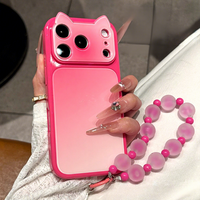 Coque de téléphone antichoc en PC avec embossage 3D style oreilles de chat et dragonne, protection intégrale pour 18/17/15/13 Pro Max