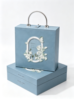 Boîte cadeau de mariage rétro en similicuir imprimé quatre couleurs avec fermeture magnétique portable et décoration florale stéréo
